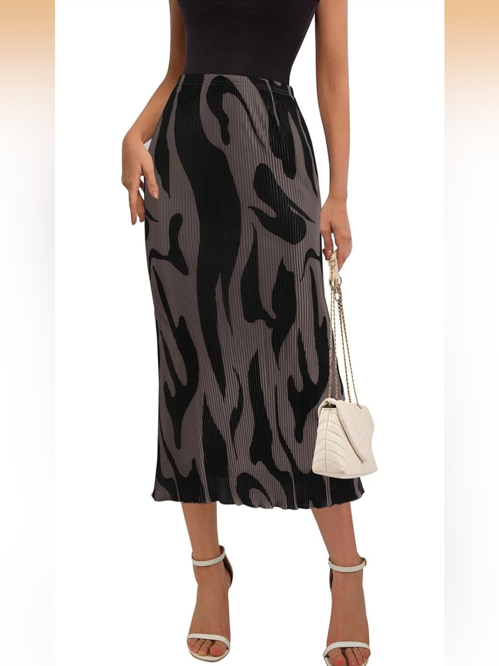 Women's Black & Gray Abstract Midi Pencil Skirt